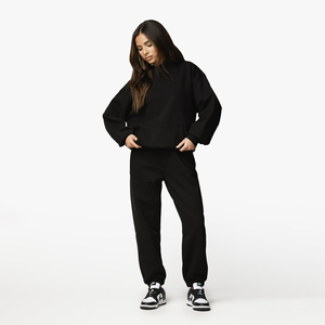 Wholesale Women's Dtg Custom Hooded Collar Plain Drawstring Black Fleece High Street Style Winter Two-Piece Women Tracksuit Sets - Product Image 2