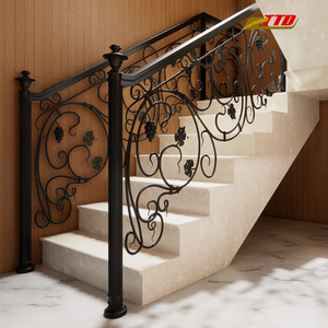 Rampe d'escalier en fer d'intérieur | Mains courantes en fer forgé enduites de poudre durable pour des escaliers intérieurs sûrs et élégants - Product Image 1