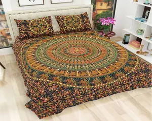 Conjunto de cama de algodão indiano estampado boêmio com colcha de travesseiro conjunto de colcha Mandala