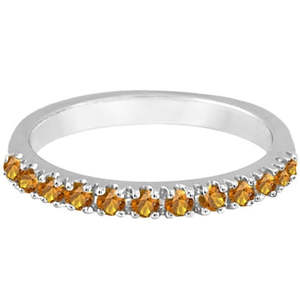 Bague d'anniversaire romantique en or blanc 14 carats avec citrine de 0,38 carat, bande empilable avec incrustation de protection en acier inoxydable rose de 2 mm - Product Image 3