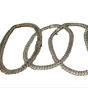 Cadena Cubana de Tres Hileras con Incrustaciones de Diamantes Moissanite VVS de Plata 925, Estilo Hip Hop, al Mejor Precio para Pulseras y Cadenas de Moda - Product Image 1