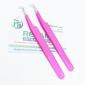 2025 qualité supérieure personnalisable couleur rose acier inoxydable mince 90 degrés botte cils pince à épiler Volume cils ventilateurs pointe lisse - Product Image 3