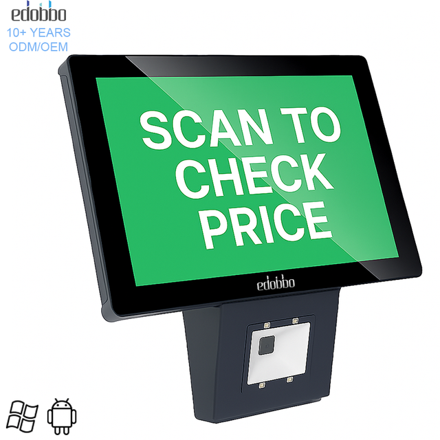 Edobbo 2D QR Code Scanner 10-Inch Metal Android/Windows Self-Service Price Checker for Supermarket POS