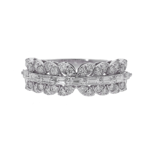 Bague de fiançailles classique pour femme en or blanc 14K plaqué rhodium avec diamant naturel taille brillant, sertissage à griffes et canaux, motif feuille - Product Image 1