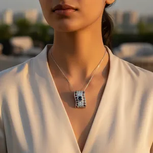 925 Silver Garnet & <b>Sapphire</b> Pendant Elegant Timeless Women's Gift Jewelry with 24K Gold Plating for Daily Wear & Parties - Product Image 2