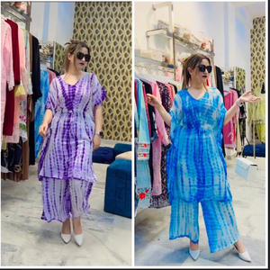 Trending Ligero Púrpura Impresión digital Kaftan Palazzo Suit Georgette Indian Pakistani Women's Party Wear - Product Image 4