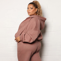 Ensemble de survêtement deux pièces pour femme, grande taille, respirant, coupe-vent, hiver, avec fermeture éclair, en molleton de coton, style jogging, pull sportif
