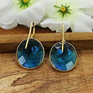 Venta al por mayor 925 Pendientes de plata fina con Topacio Azul Londres Oval Diseño elegante y lujoso - Product Image 3