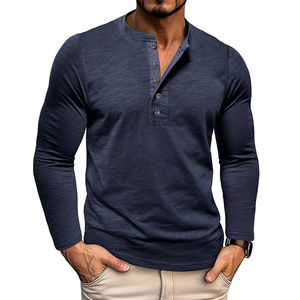 New Autumn <b>Long</b> <b>Sleeve</b> T-Shirt <b>Mens</b> Casual Solid Color Top <b>Henley</b> Neck Slim Versatile Work T-shirt Breathable - Product Image 5