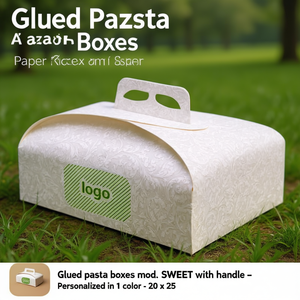 Glued pasta <b>boxes</b> mod. <b>SWEET</b> with handle - Personalized in 1 color - 20 x 25 - Product Image 3