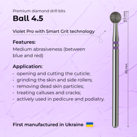 Foret à ongles en diamant 4,5 mm Violet PRO pour soins professionnels des cuticules et pédicure
