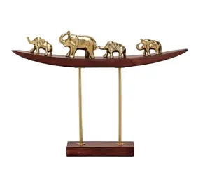 Golden Elephant Sitter - Set of 4 Elephant Mother Two Babies Elephant Sitter Ornament Shelf Table Gift for Home Desktop