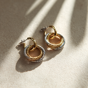 Personalizado de dos tonos de oro de plata trenzado pendientes de acero inoxidable a prueba de agua al por mayor - Product Image 3