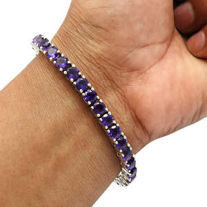 Bracelet de tennis élégant en améthyste naturelle 925 en argent Sterling massif coupe ronde pierre précieuse violette bijoux de bohême cadeau pour les femmes - Product Image 1