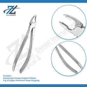 Fórceps de agarre profundo Fig 35 Premolares superiores Fórceps de extracción Premium Patrón inglés Juego dental Instrumentos quirúrgicos Pakistán - Product Image 3