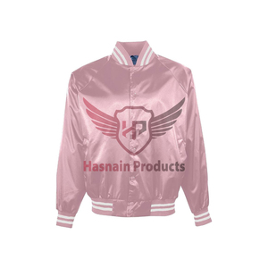 Chaqueta Bomber de satén rosa claro/blanco de último estilo para adultos de talla grande para hombre 100% tejido de nailon transpirable aspecto cepillado - Product Image 1