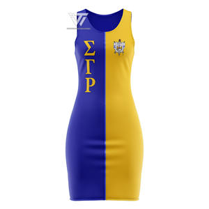 Grecque Sigma Gamma Rho Sorority Vêtements Prêt À Expédier Brodé Colorblock Zip Up Bodycon Midi Dress - Product Image 1