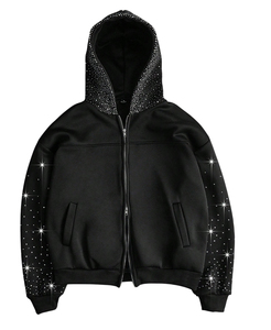 Sweat à capuche zippé à imprimé numérique d'hiver avec strass graphiques, coupe régulière, Y2K, bling, personnalisable, OEM, punk, gothique, 100% coton - Product Image 1