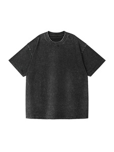 Venta al por mayor 230gsm lavado en blanco camiseta Vintage algodón de manga corta cuello redondo Camiseta de gran tamaño para los hombres - Product Image 2