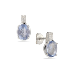 Boucles d'oreilles en fluorite bleue changeante de couleur, zircon blanc, argent sterling, 3,04 carats, bijoux en cristal - Product Image 1