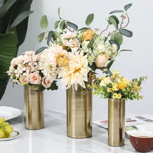Trending Cylinder Metal Flower Vases for Bedroom, Golden Powder Coating Designer Metal Vases for Living Room and Office Decor - Product Image 4