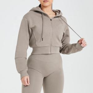 New Wholesale OEM 100% Cotton Customize Gym Wear Clothing Ladies Zip up Hoodies Slim Fit Cropped Zip Hoodies Women - Product Image 1