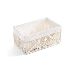Thème frais En Gros À La Main En Macramé Panier De Rangement Boho Décor Coton Corde Tissé À La Main Panier Creux Avec Poignée - Product Image 5
