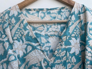 ชุดเดรสผ้าฝ้ายพิมพ์ลายบล็อกสำหรับผู้หญิง ชุดนอน ชุดเดรสชายหาด ชุดเดรสสไตล์โบฮีเมียน ชุดเดรสฤดูร้อนพิมพ์ลายด้วยมือ - Product Image 6