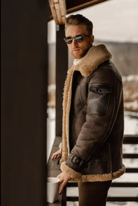 Manteau long en cuir de mouton B3 Flying Aviator marron pour homme Veste élégante - Product Image 6