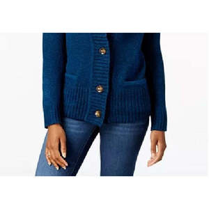 Cardigan da donna Karen Scott blu taglia piccola con colletto a scialle e bottoni sul davanti - Product Image 3