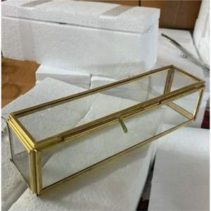 Handmade Metal Brass Glass Shadow Box Rectangular Glass Jewelry Box Scroll <b>Storage</b> Case for Home Decoration & Corporate Gifting - Product Image 1