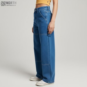 Pantalones de mezclilla de moda hechos a medida Color sólido Mujeres Transpirable Cintura alta Cargo Pantalones de mezclilla Jeans de mujer - Product Image 5