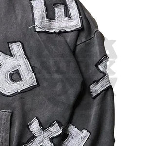 Sudadera con capucha de punto de invierno para hombre de alta calidad con alfabeto bordado desgastado 100% algodón Servicio OEM con serigrafía - Product Image 3