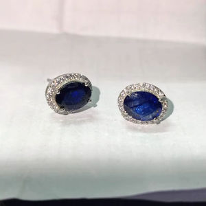 Boucles d'oreilles en saphir bleu, argent sterling 925 massif, pierre de naissance de septembre pour femme, bijoux fins, cadeau - Product Image 1