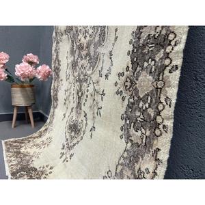 Vintage Rug, Area 3.9x7 ft Turkish Rug, <b>Brown</b> Ikat <b>Wool</b> Rug - Product Image 3