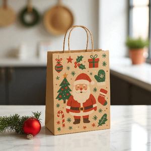 Eco-Friendly <b>Red</b> and Green Christmas Kraft Paper Bags with Handles for Supermarket Promotion Holiday Shopping & Gift Wrapping - Product Image 5