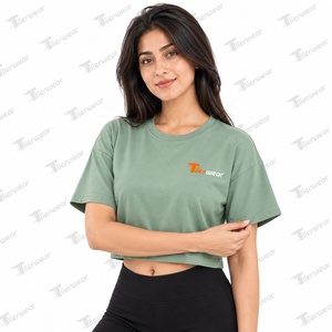 Tiierwear Women <b>Green</b> <b>Crop</b> T-Shirt Crew Neck Short Sleeve Solid Eco-Friendly 100% Cotton Breathable Streetwear Casual Summer <b>Top</b> - Product Image 5