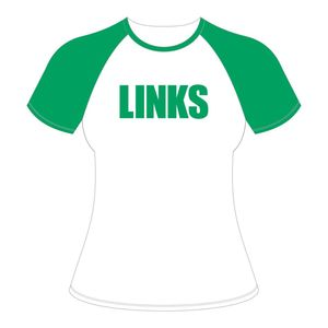 Camiseta de algodón blanca The Links Incorporated con mangas raglán verdes Ropa personalizada de organización cívica y profesional negra - Product Image 2