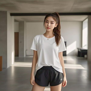 ชุดเสื้อยืดกางเกงขาสั้นสำหรับออกกำลังกายฟิตเนส2ชิ้นสำหรับผู้หญิงชุดเสื้อยืดผ้าฝ้ายโพลีเอสเตอร์กางเกงขาสั้นสำหรับ100% - Product Image 4