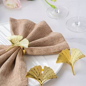 Porte-serviettes en acier inoxydable de luxe élégant en forme de feuille de ginkgo dorée pour la décoration de table à manger moderne et luxueuse - Product Image 2