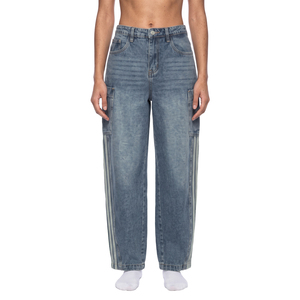<b>Women's</b> High Waist <b>Baggy</b> Barrel Leg <b>Jeans</b> Vintage Wash Straight Fit with Bow Detail - Product Image 3
