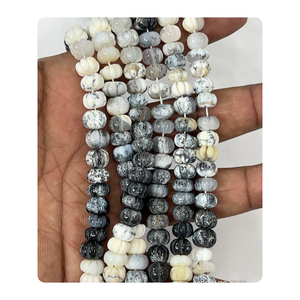 Perles en opale dendrite naturelle, forme citrouille, pierres précieuses en vrac, taille 8-10 mm, longueur 17 pouces - Product Image 1