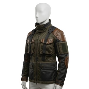 dark green and <b>brown</b> Kuroblade S.T.A.L.K.E.R. cosplay <b>jacket</b> with black detailing and <b>leather</b> patches - Product Image 1