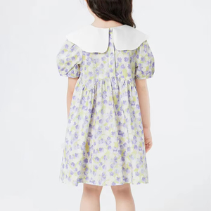 Trendy Boutique robe pour enfants solide manches bouffantes bouton écologique coton filles été tenue décontractée fabricant exportateur - Product Image 4