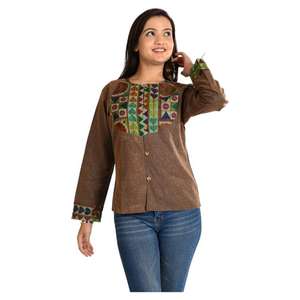 Chaqueta vaquera bordada de estilo Vintage a la moda para mujer, chaqueta bordada para fiesta de trabajo para otoño y primavera - Product Image 4