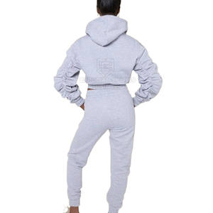 Cropped Zip up Winter Solid <b>Jogger</b> Set <b>Women</b> 2 Piece Casual Streetwear Eco-Friendly Breathable Long Sleeve - Product Image 2