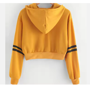 Pas cher prix en gros femmes 100% coton sweat court à manches longues vers le bas épaule crop sweat-shirts à capuche - Product Image 3