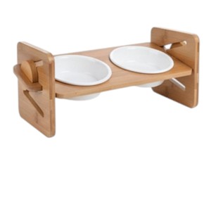 XWOOD FT15 Classic Wooden Cat <b>Feeding</b> Tray Natural Safe Wood Elevated Pet Feeder Raised Bowl Stand Solid Bottle for Indoor Cats - Product Image 1