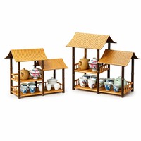 Support de rangement et de présentation pour service à thé suspendu, style chinois, écologique, en bambou violet, double niveau, pour table à thé
