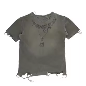 T-shirts à trou déchiré pour hommes fabriqués en usine Service OEM T-shirts à trou déchiré pour hommes Offre Spéciale T-shirts à trou déchiré pour hommes - Product Image 1